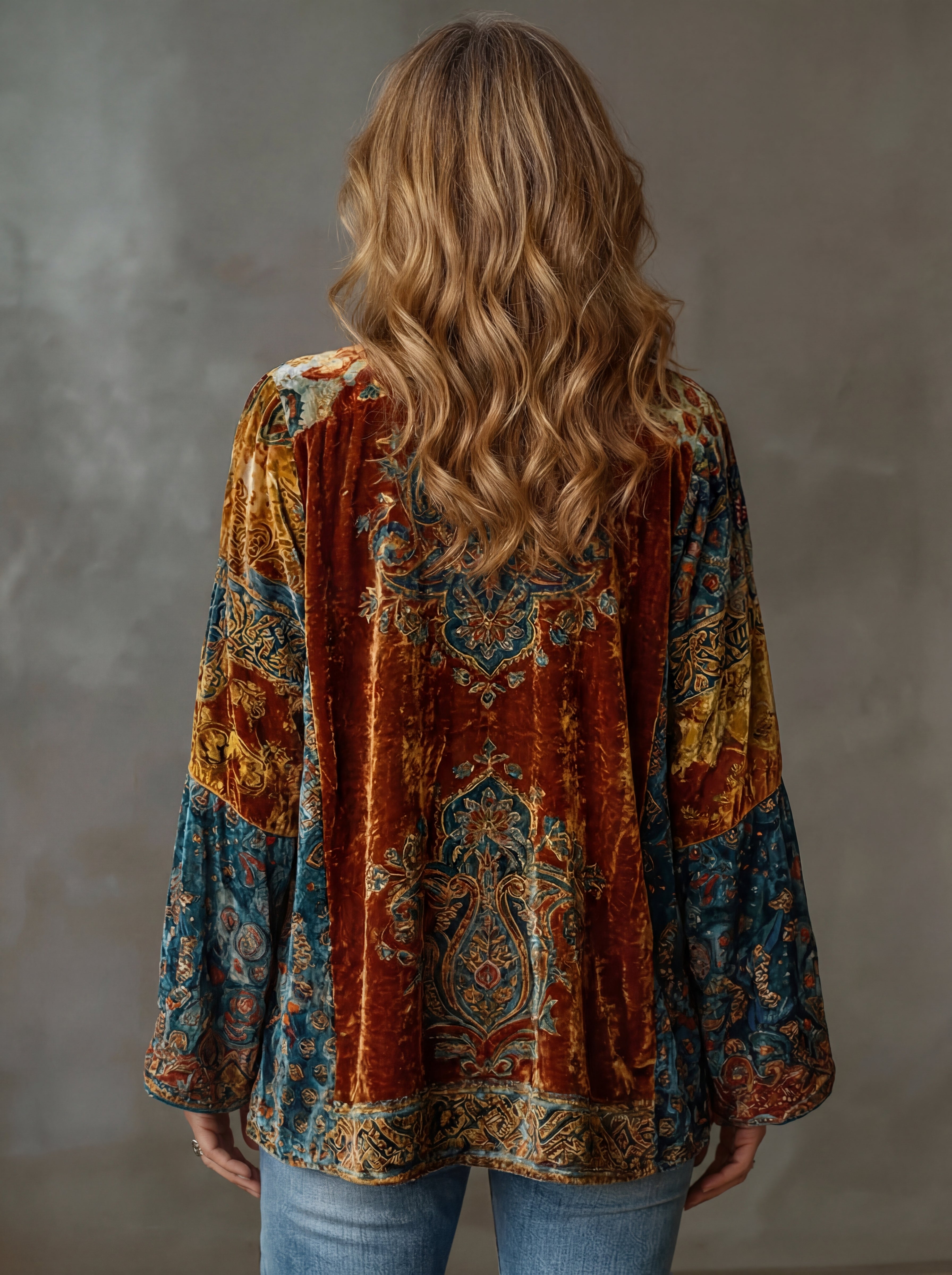 Ariana - Veste Kimono Femme Fluide Motif Bohème Brodé Style Élégant