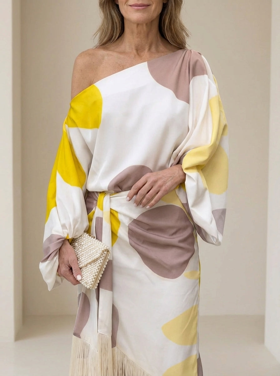 Haveth - Robe Femme Élégante Franges et Coupe Asymétrique Chic