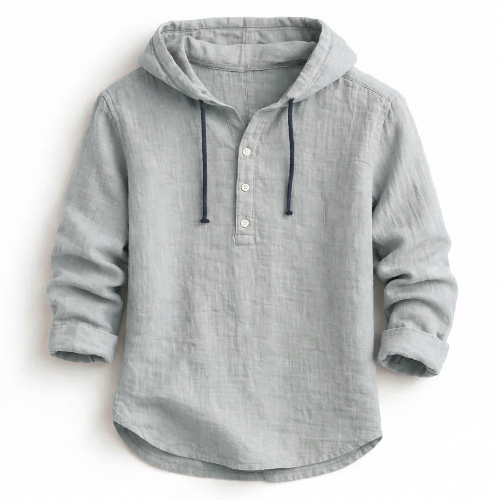 Casper - Chemise Femme Lin Capuche Boutonnée Coupe Ample Style Décontracté