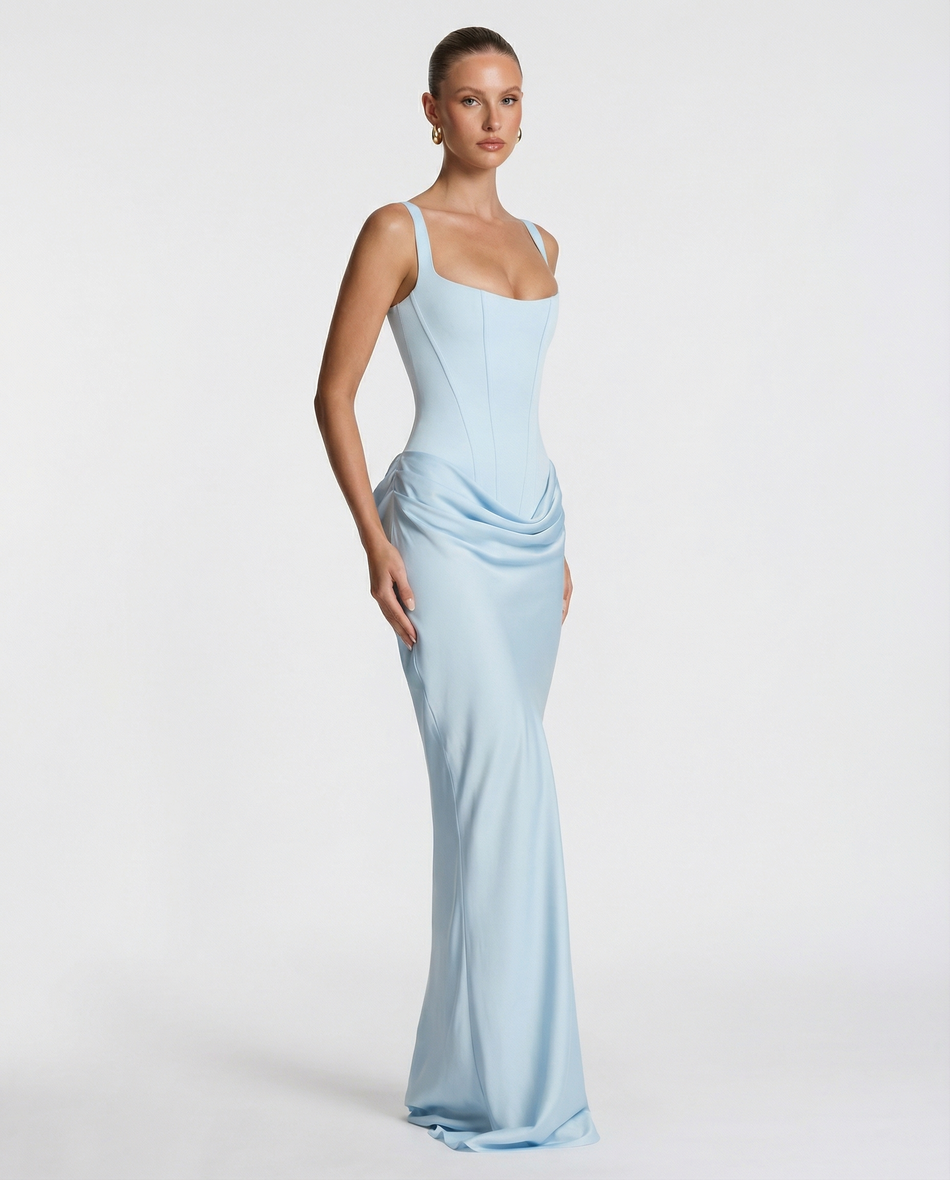 Elyndoria - Robe maxi femme moulante effet sablier élégante et satinée