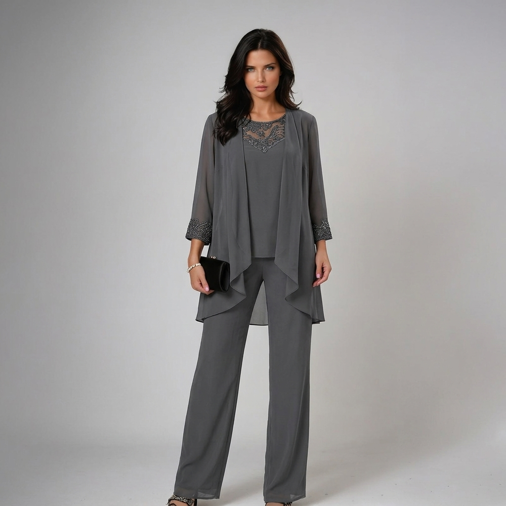 Ixalisse - Ensemble pantalon femme élégant trois pièces fluide et raffiné