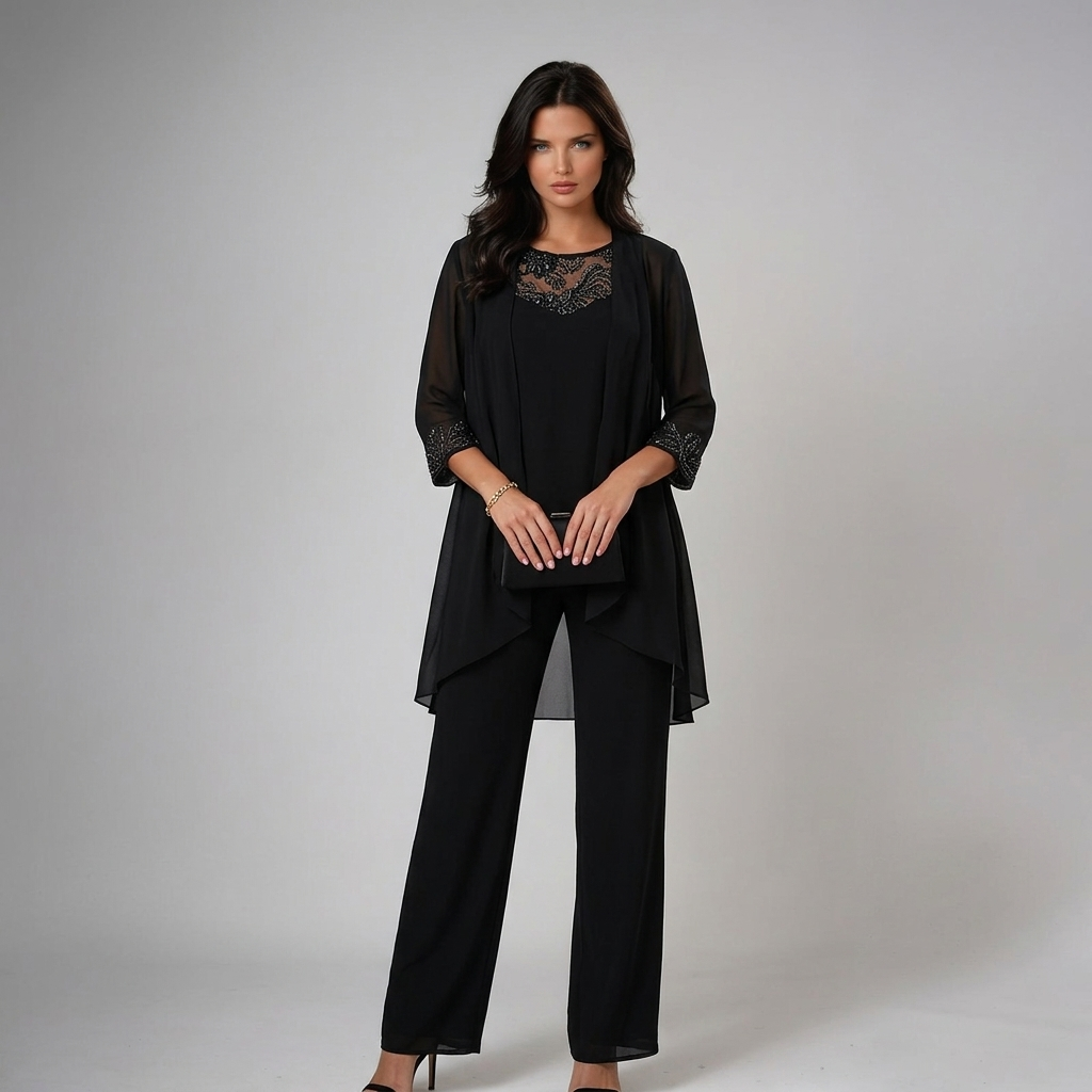 Ixalisse - Ensemble pantalon femme élégant trois pièces fluide et raffiné