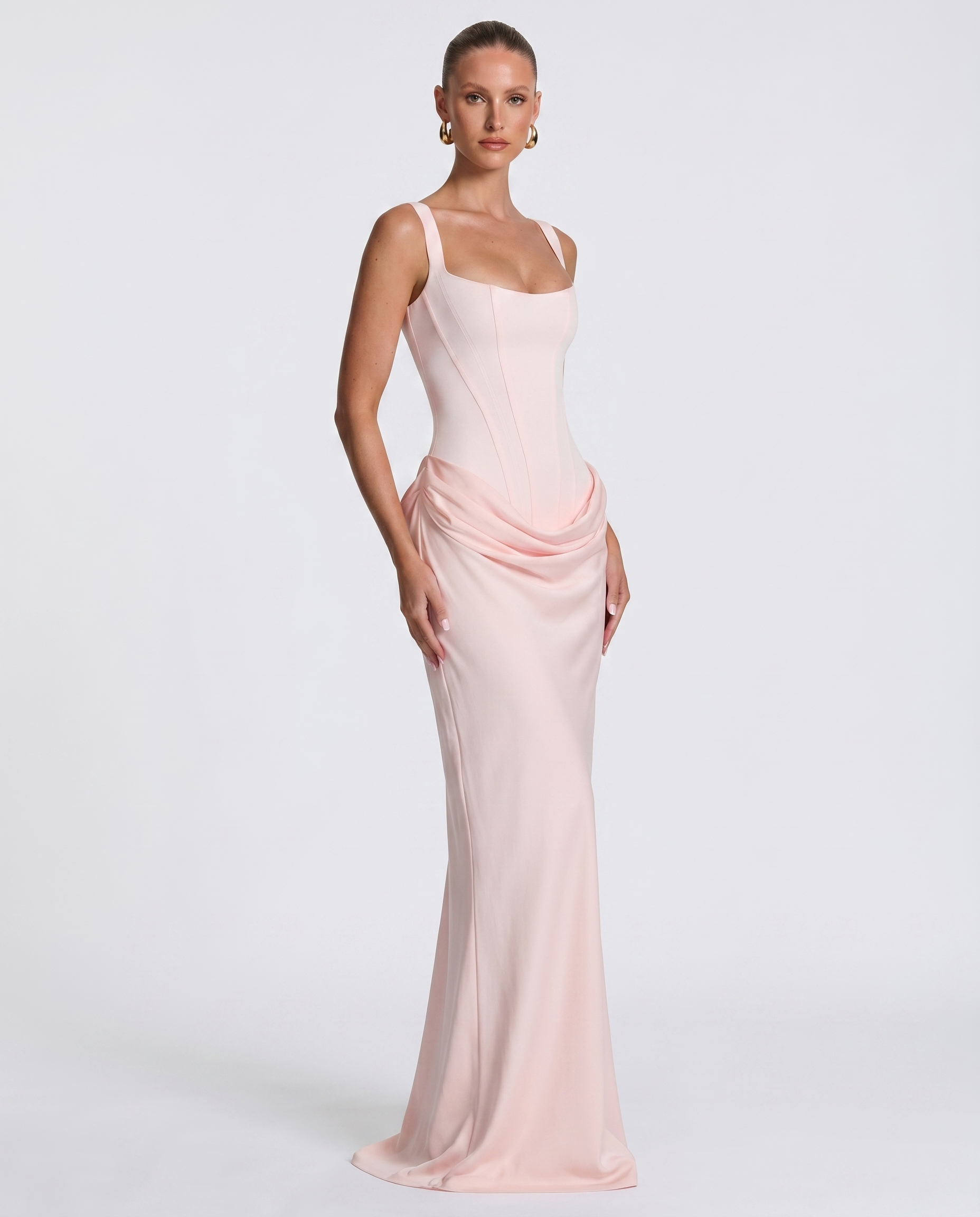 Elyndoria - Robe maxi femme moulante effet sablier élégante et satinée