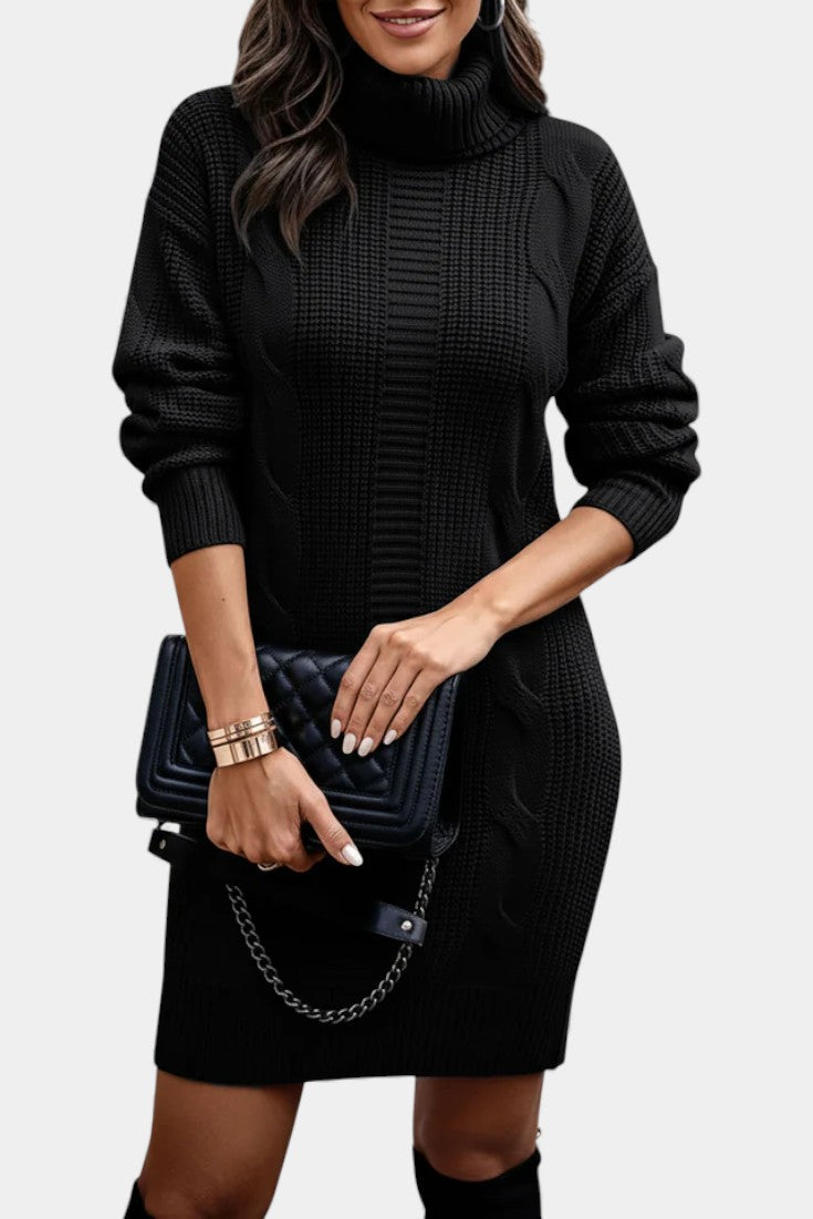 Elinora - Robe Pull Col Roulé Maille Cosy