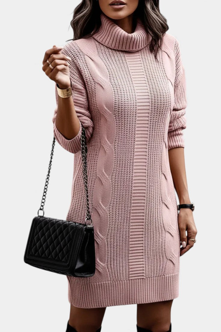 Elinora - Robe Pull Col Roulé Maille Cosy