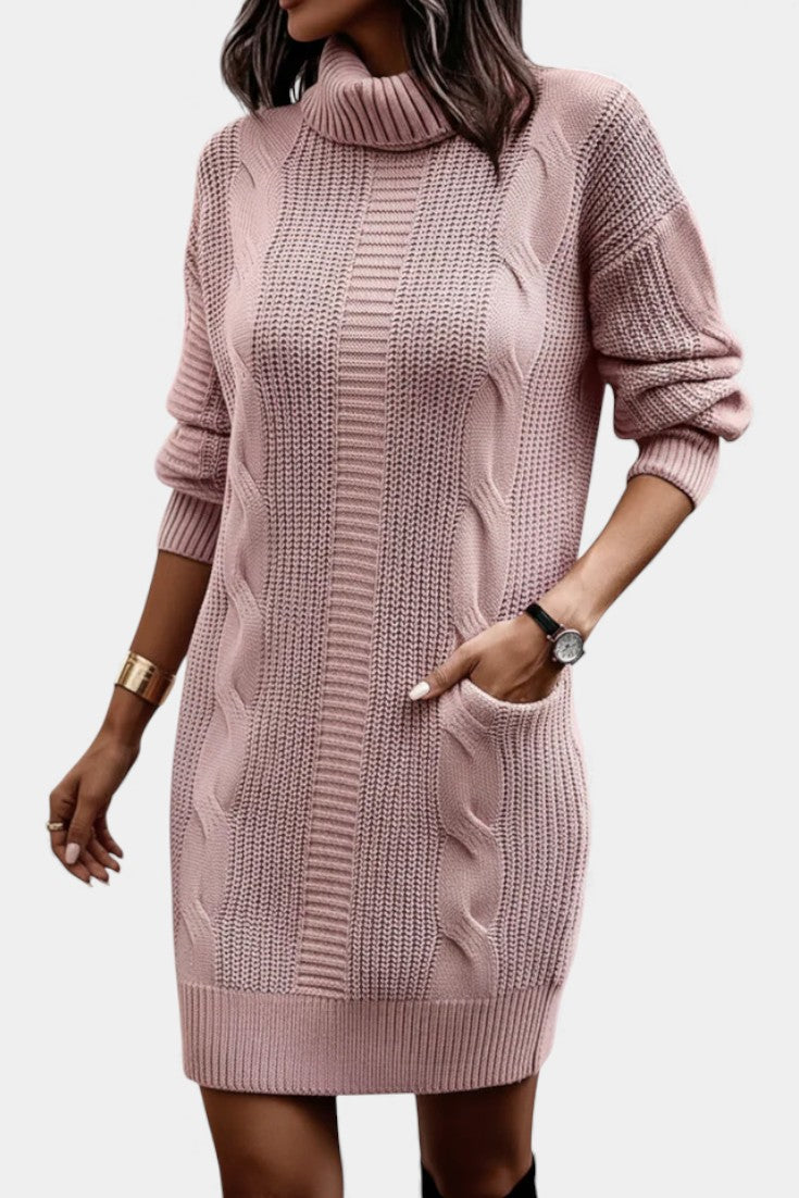Elinora - Robe Pull Col Roulé Maille Cosy
