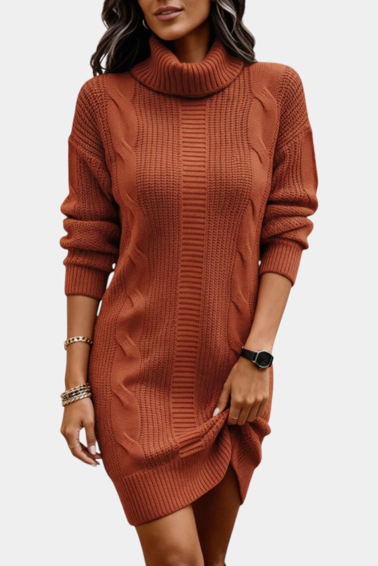 Elinora - Robe Pull Col Roulé Maille Cosy