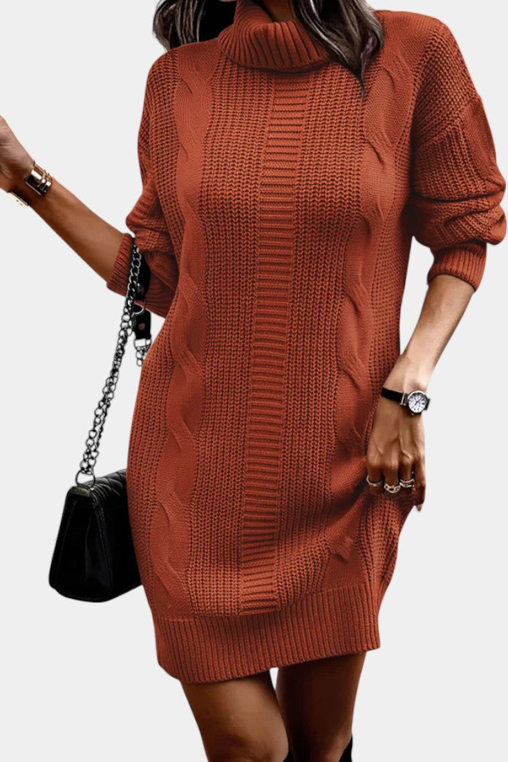 Elinora - Robe Pull Col Roulé Maille Cosy