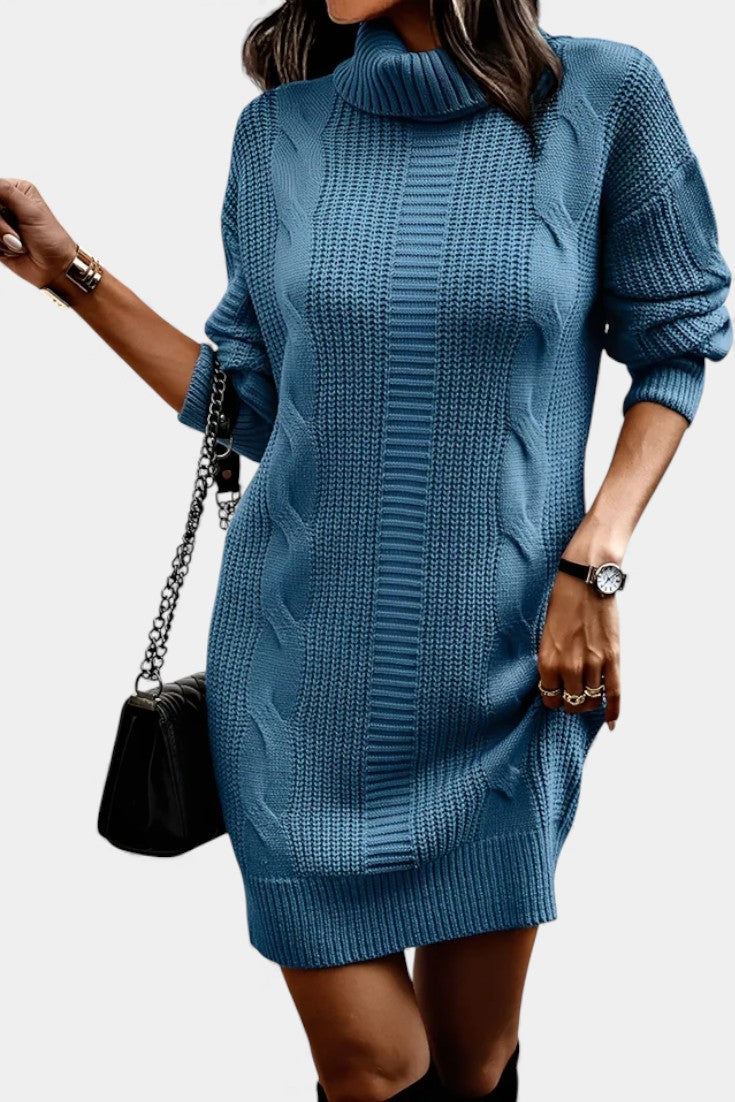 Elinora - Robe Pull Col Roulé Maille Cosy