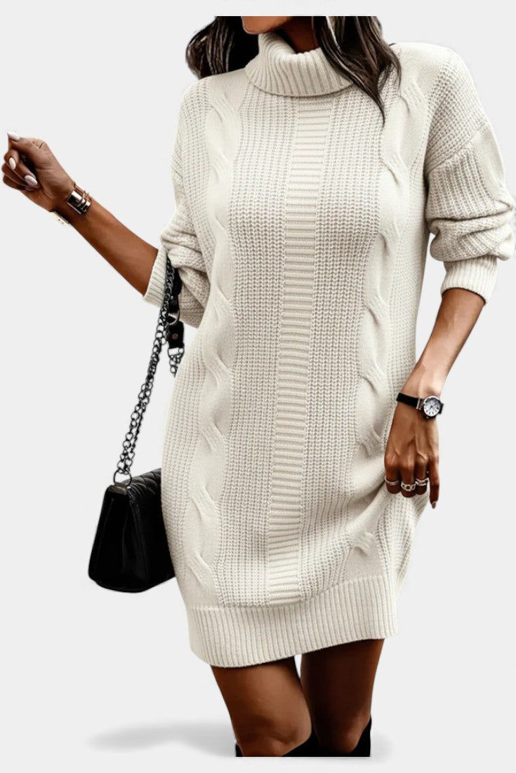 Elinora - Robe Pull Col Roulé Maille Cosy