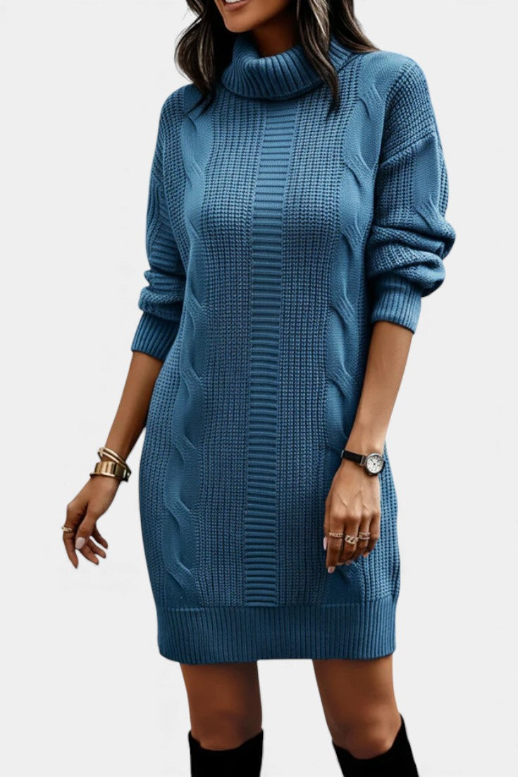 Elinora - Robe Pull Col Roulé Maille Cosy