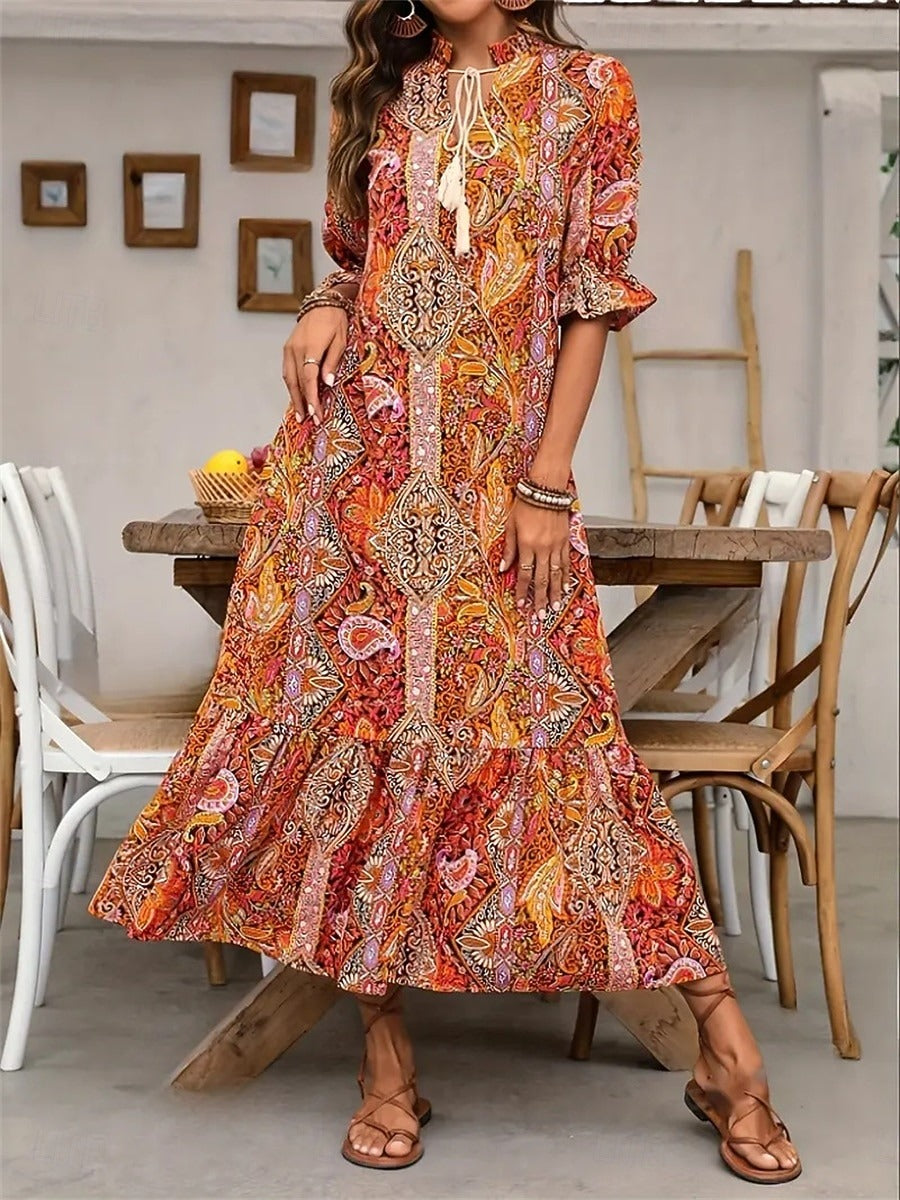 Esther - Robe bohème femme imprimée florale à col V élégant