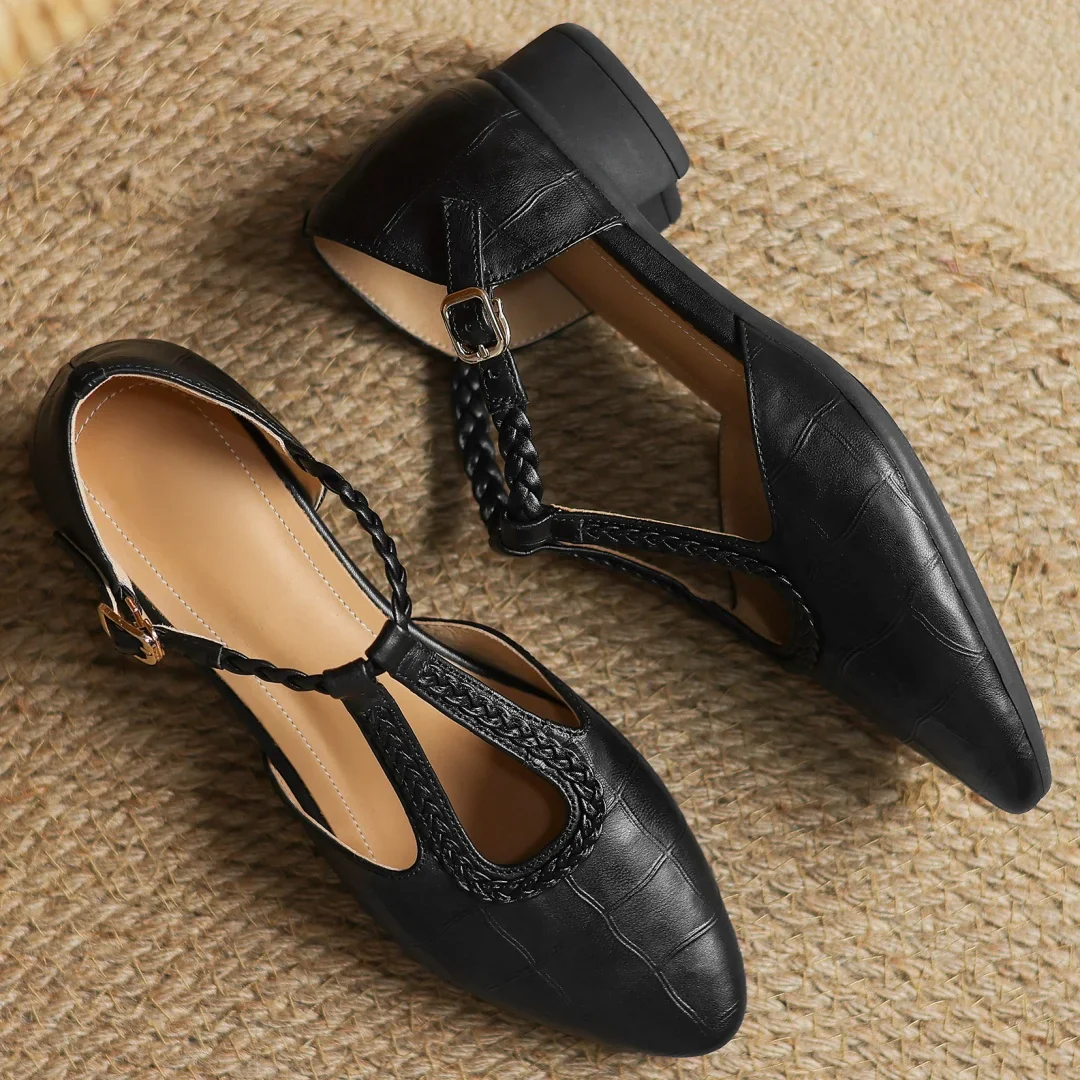 Prynelle - Chaussures Mary Jane femme en cuir avec bride tressée