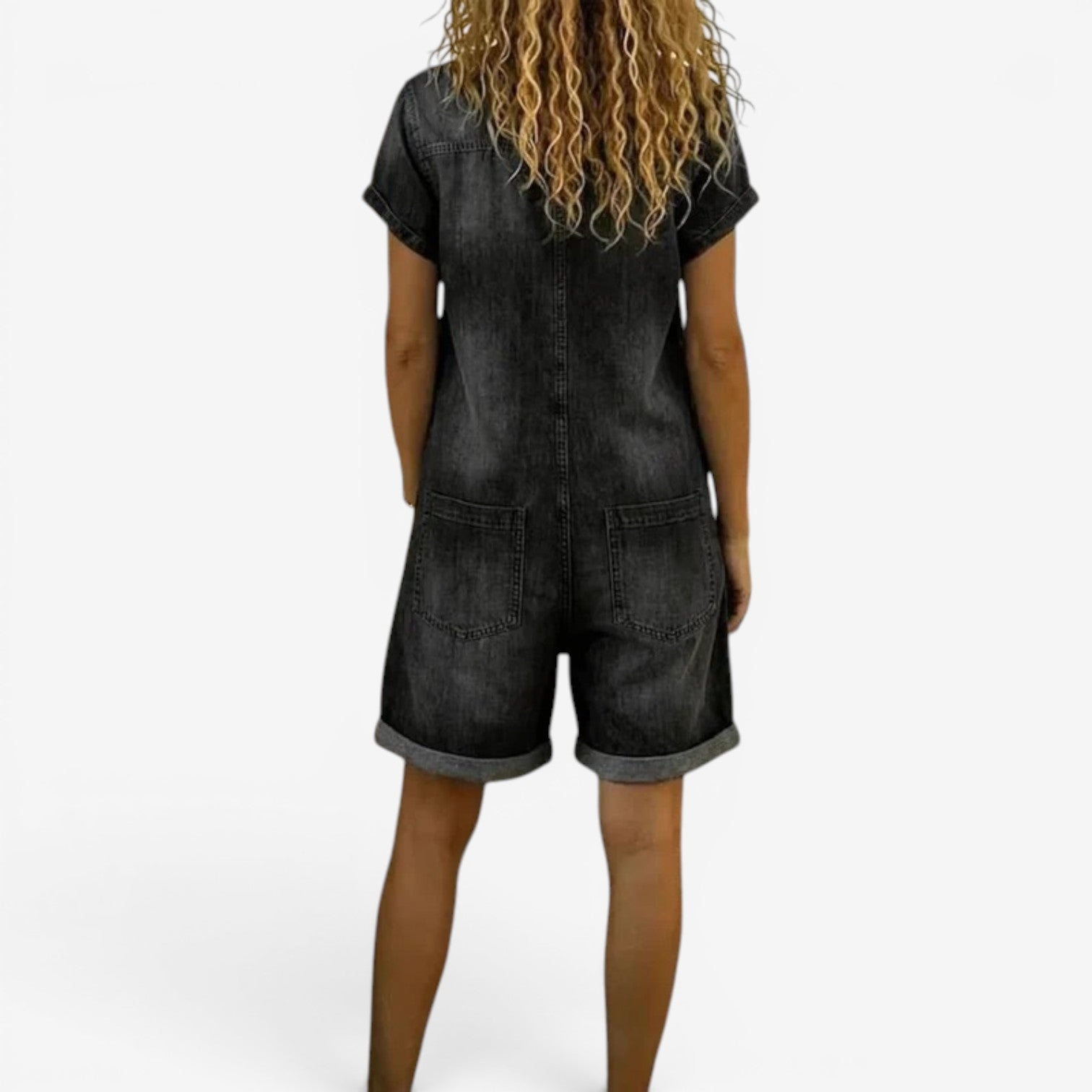 Rovellea - Combinaison femme courte denim ample boutons été casual