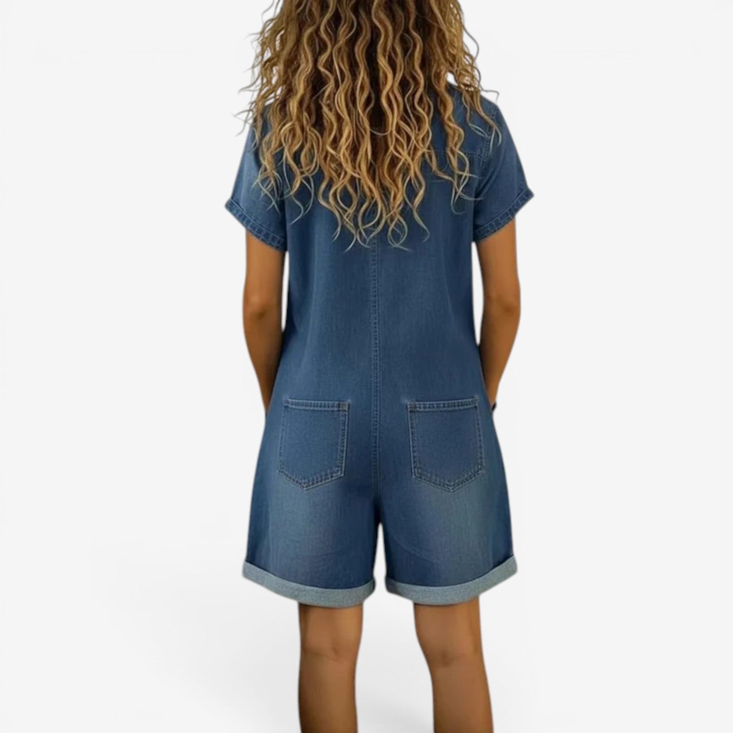 Rovellea - Combinaison femme courte denim ample boutons été casual