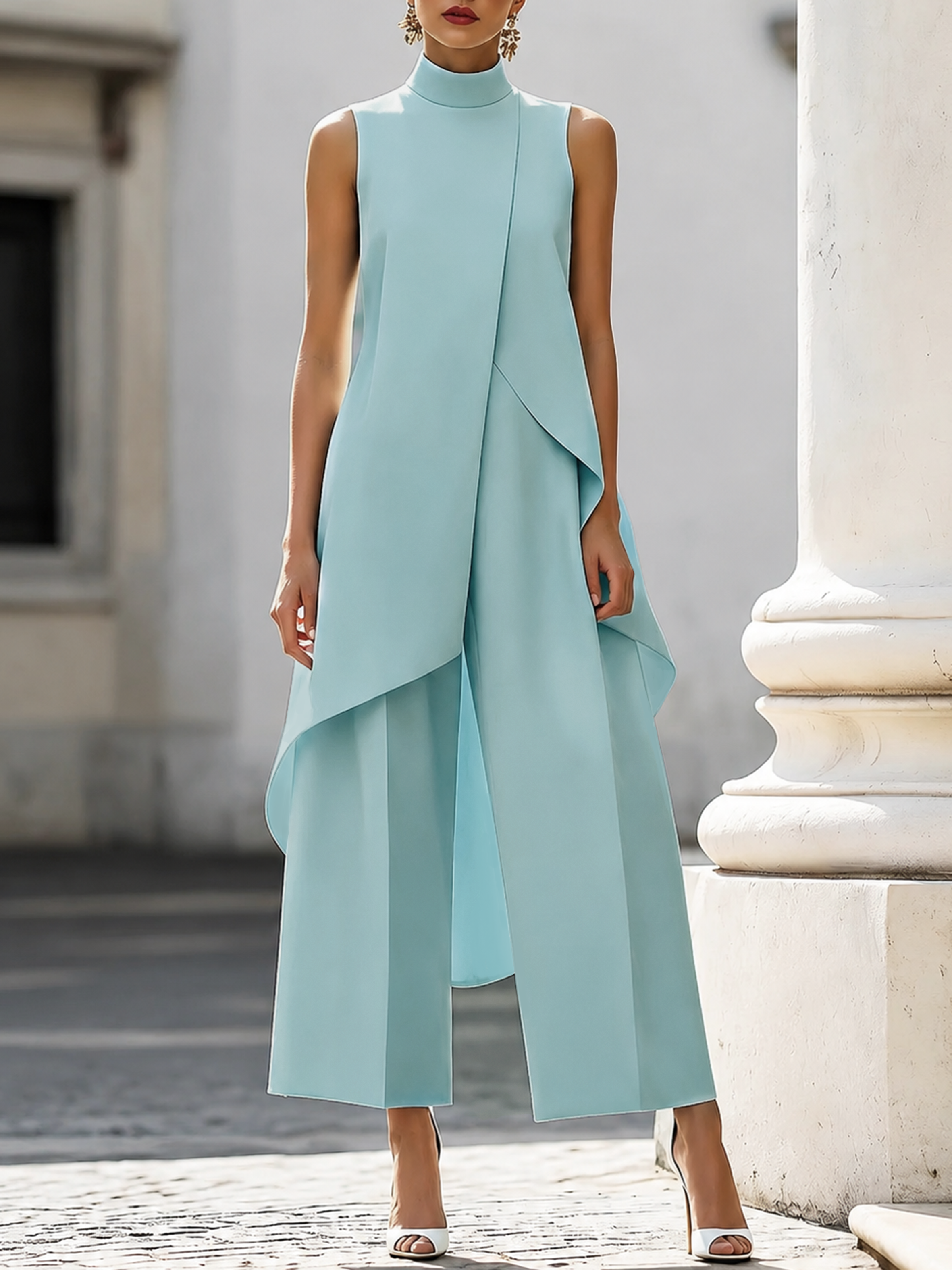 Dovessa - Combinaison pantalon femme à col montant et panneau asymétrique