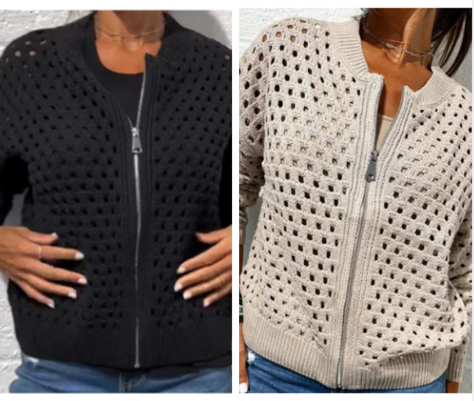 Florence - Veste Tricotée pour Femme avec Fermeture Éclair et Découpes