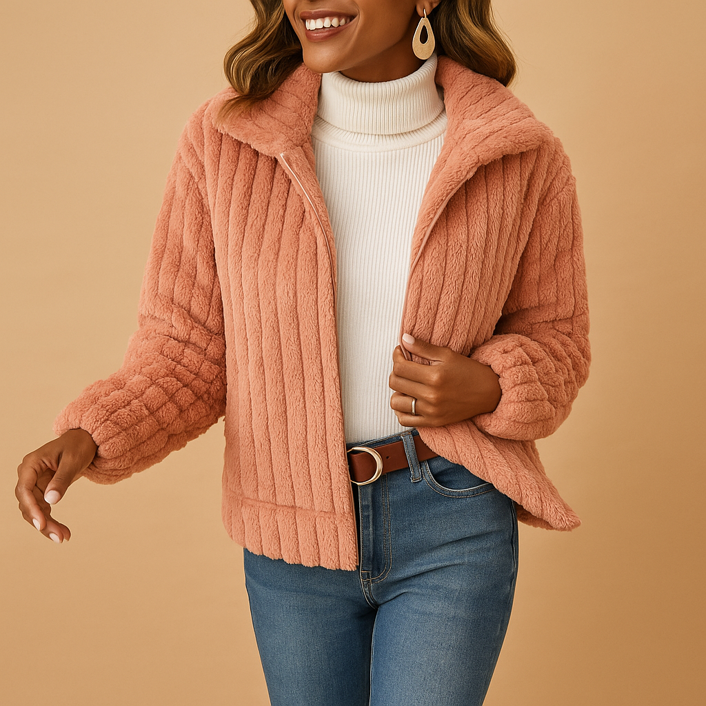 Isabelle - Long Fleece Jacket with Stand-Up Collar for Women