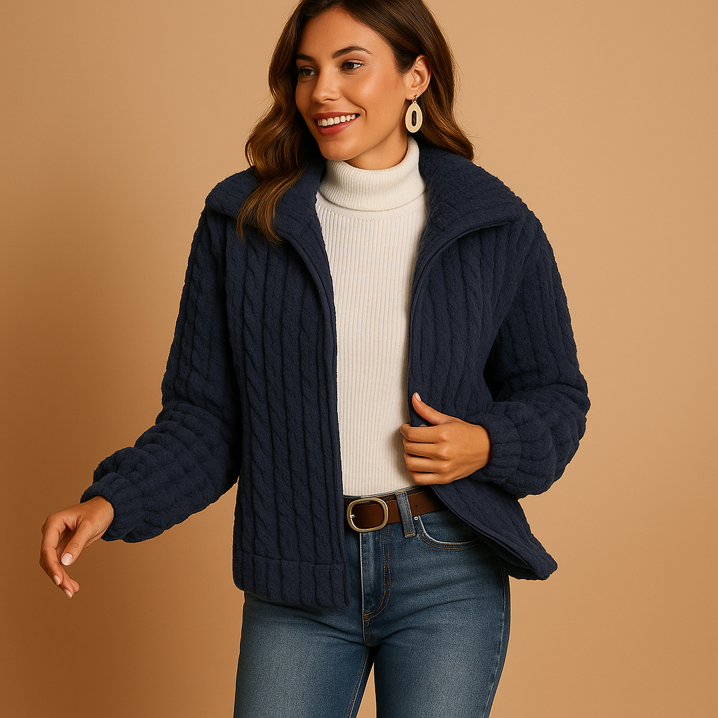 Isabelle - Long Fleece Jacket with Stand-Up Collar for Women