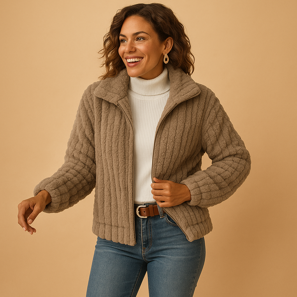 Isabelle - Long Fleece Jacket with Stand-Up Collar for Women