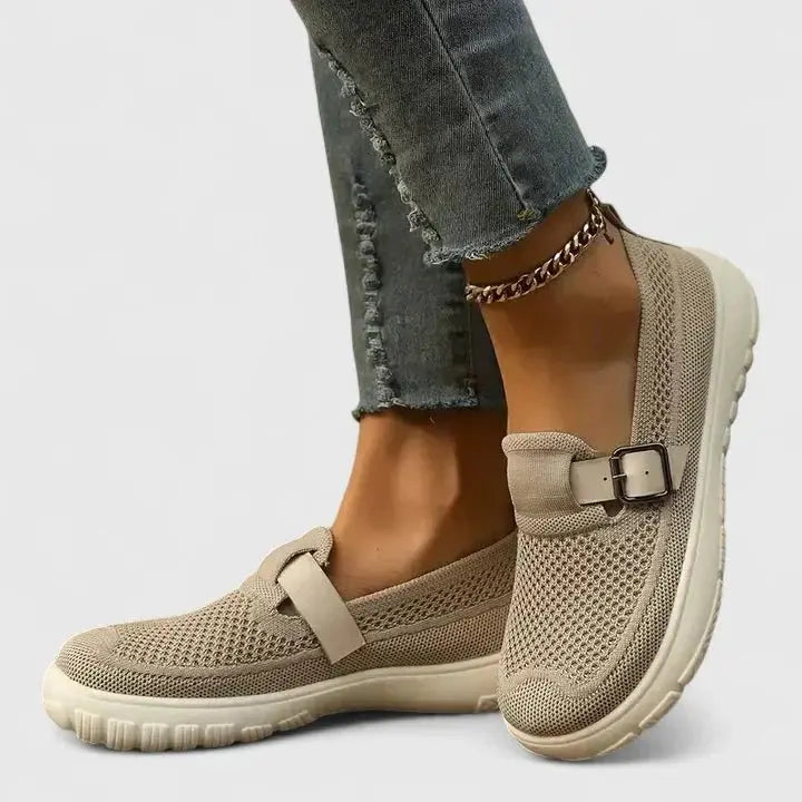 Laurène - Women's breathable knit loafers with buckled strap