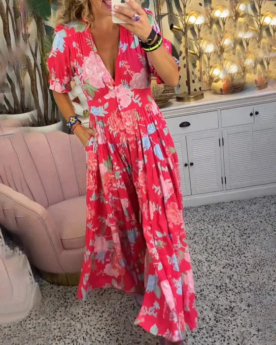 Isabeau - Robe Longue Confortable avec Col V et Poches