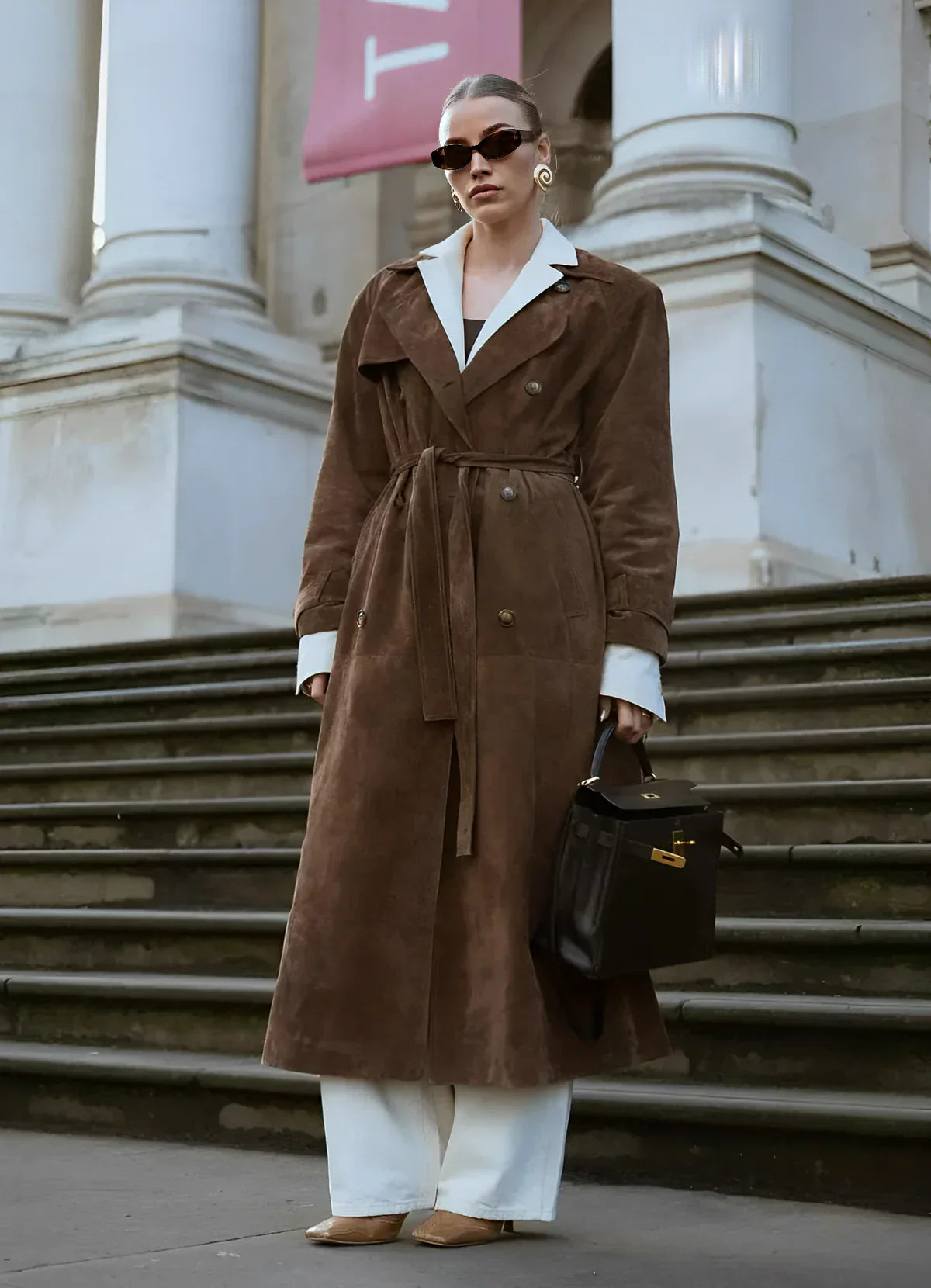 Cléore - Manteau Trench Élégant en Daim Synthétique