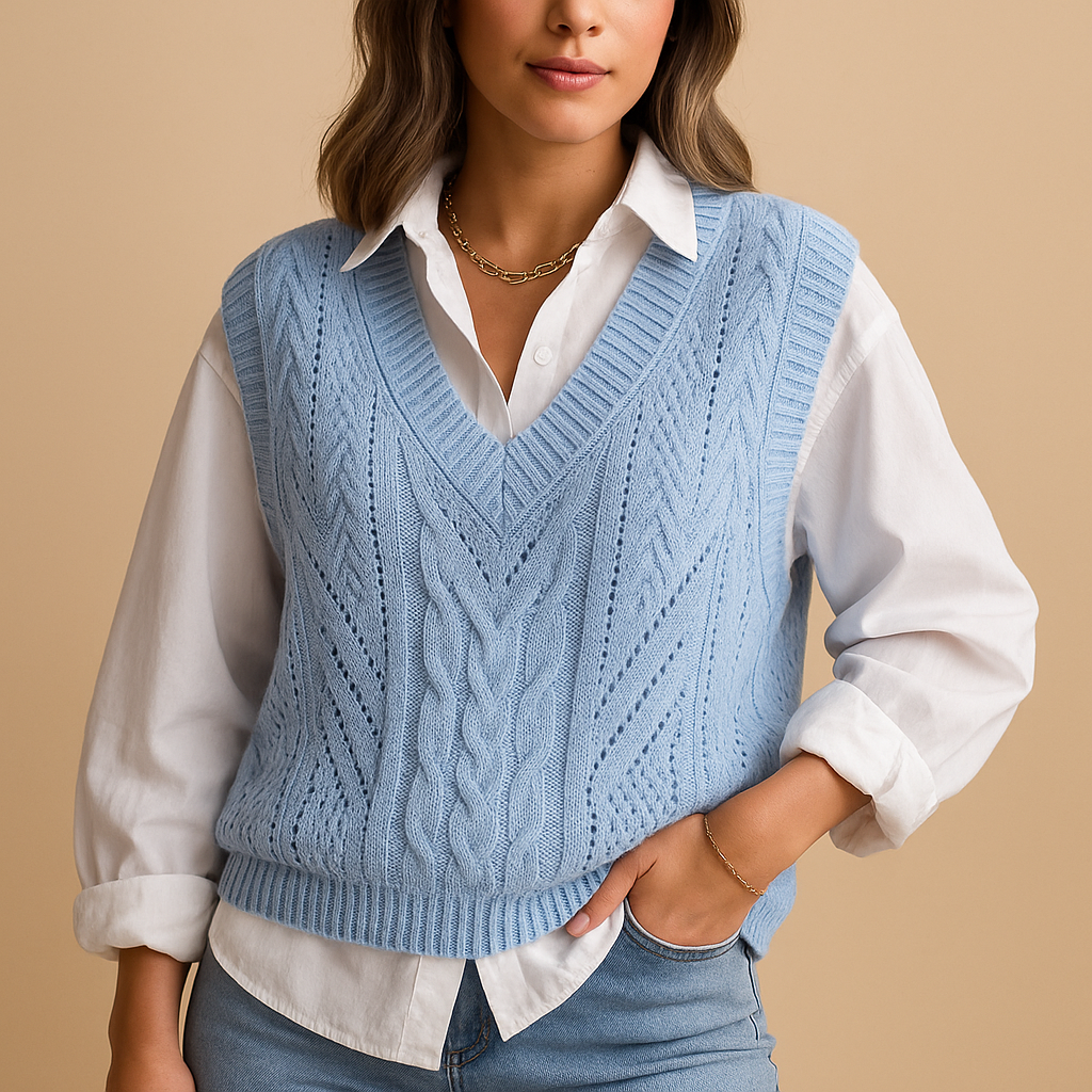 Marit - Sleeveless Cable-Knit V-Neck Vest for Women