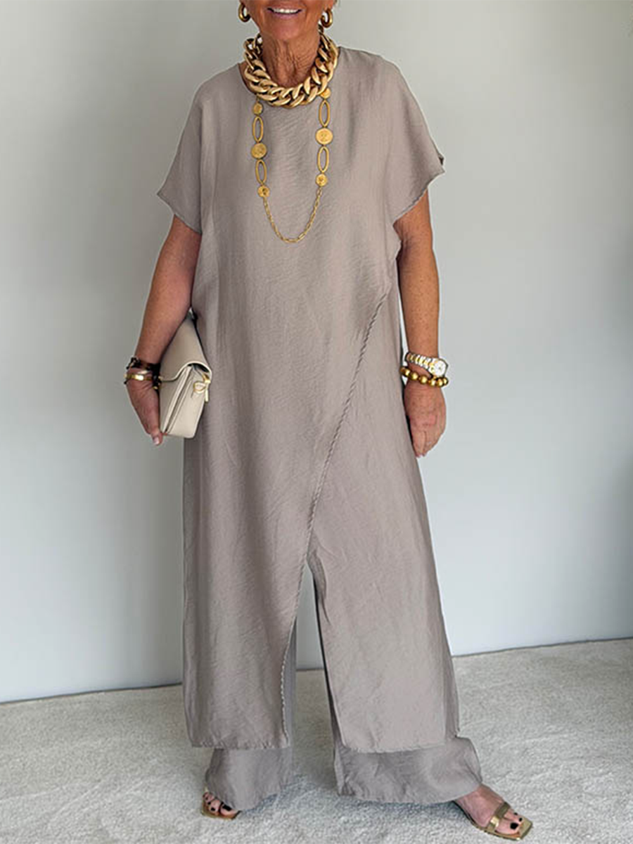 Gavinae - Ensemble femme deux pièces tunique longue pantalon large lin