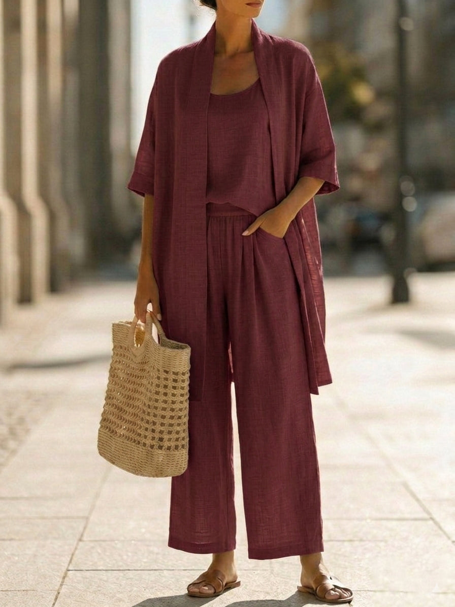 Faevina - Ensemble femme léger avec kimono, haut et pantalon