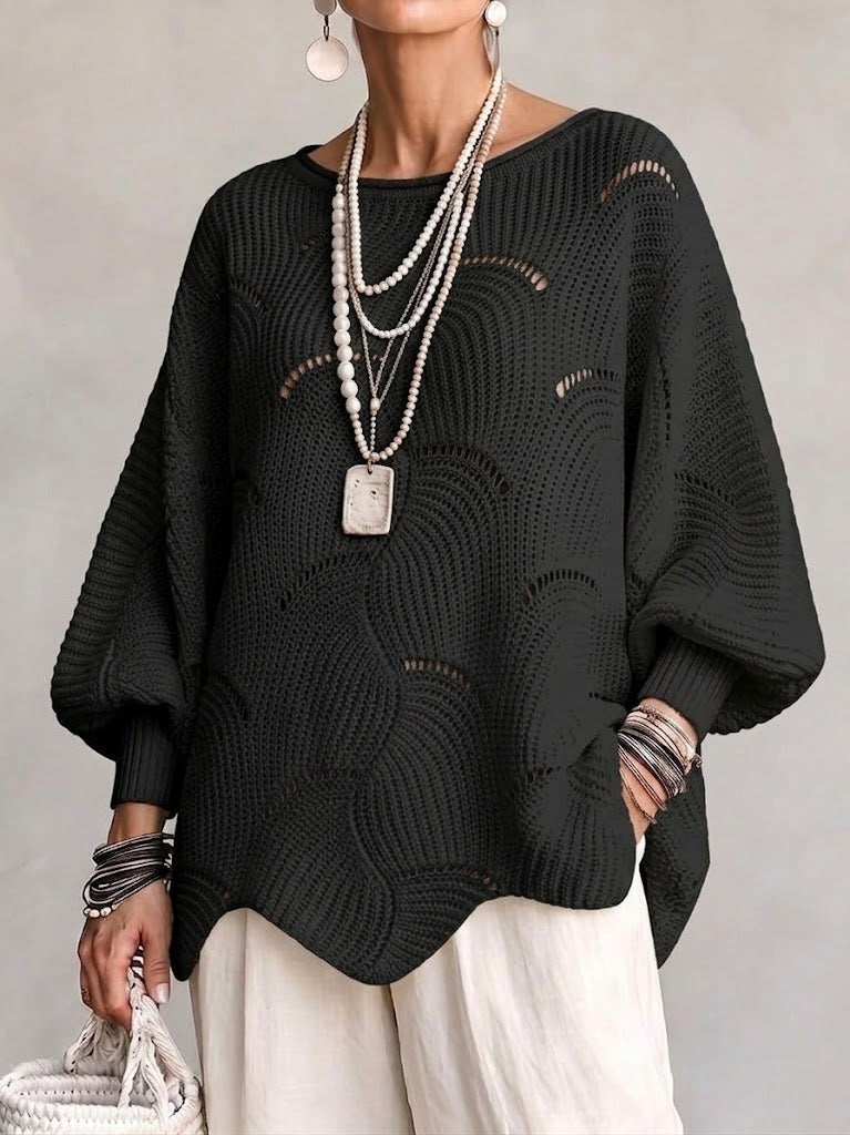 Armelle - Pull femme ajouré en maille avec motif ondulé
