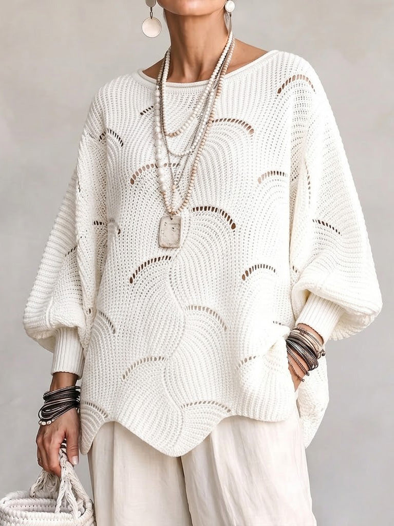 Armelle - Pull femme ajouré en maille avec motif ondulé