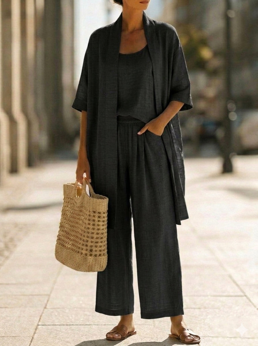 Faevina - Ensemble femme léger avec kimono, haut et pantalon