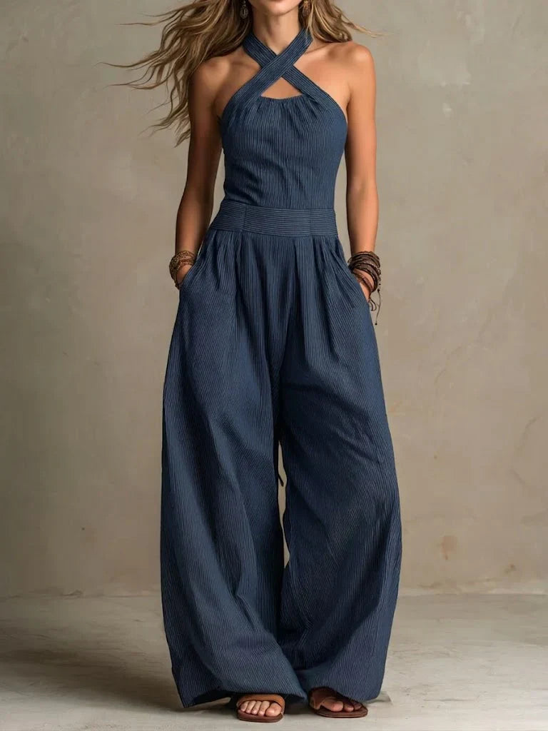 Fiorenzae - Combinaison femme fluide col croisé jambes larges élégantes