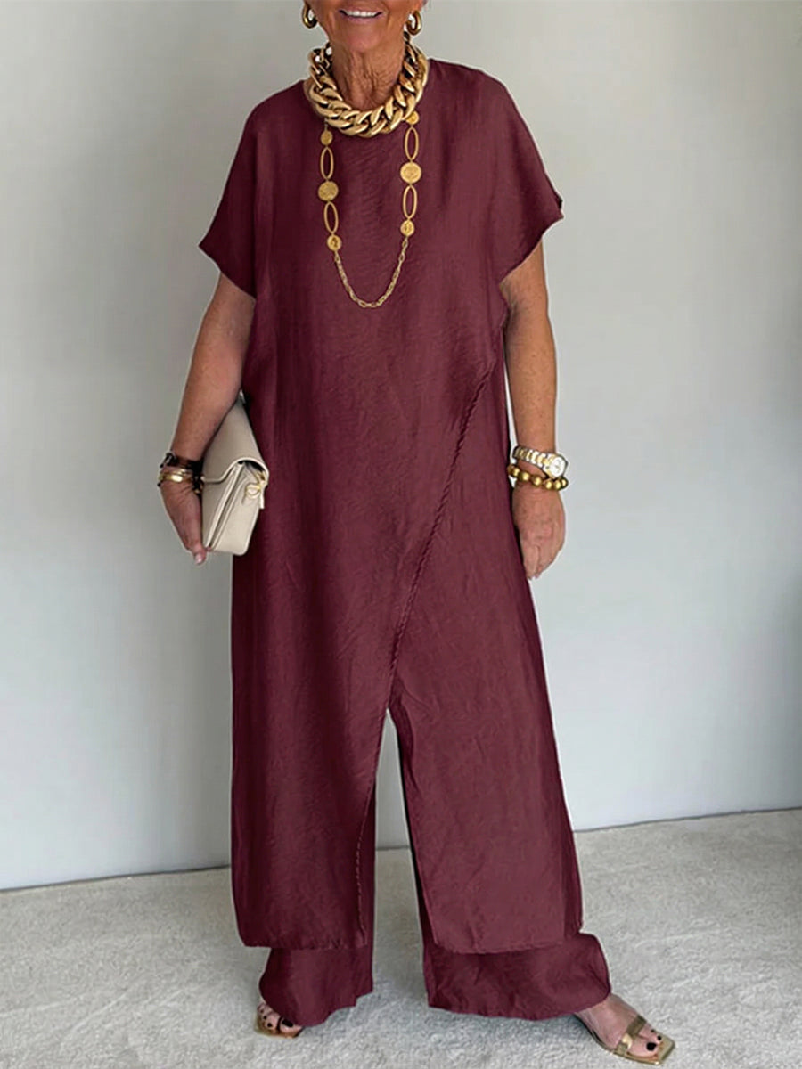 Gavinae - Ensemble femme deux pièces tunique longue pantalon large lin