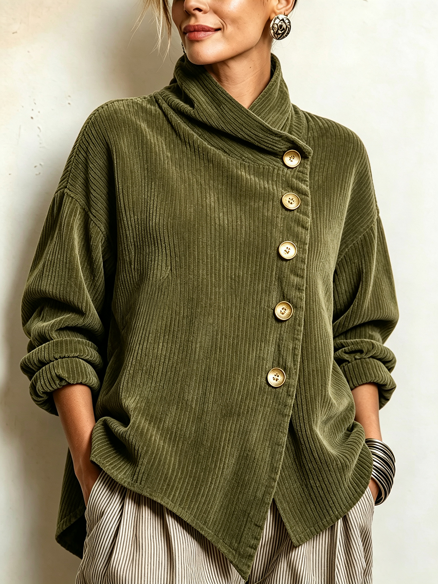 Hieke - Pull femme en maille effet velours côtelé avec boutons