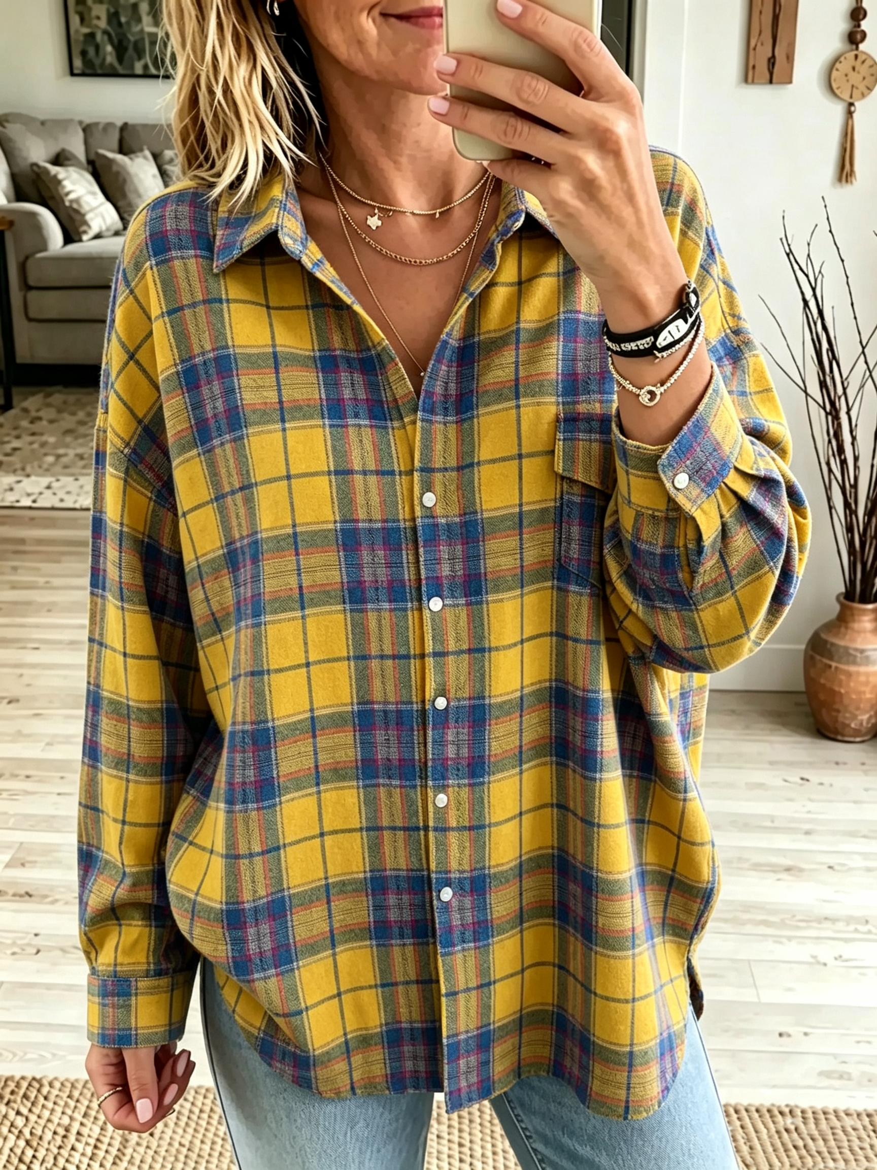 Oona - Chemise femme oversize à carreaux avec poches boutonnées