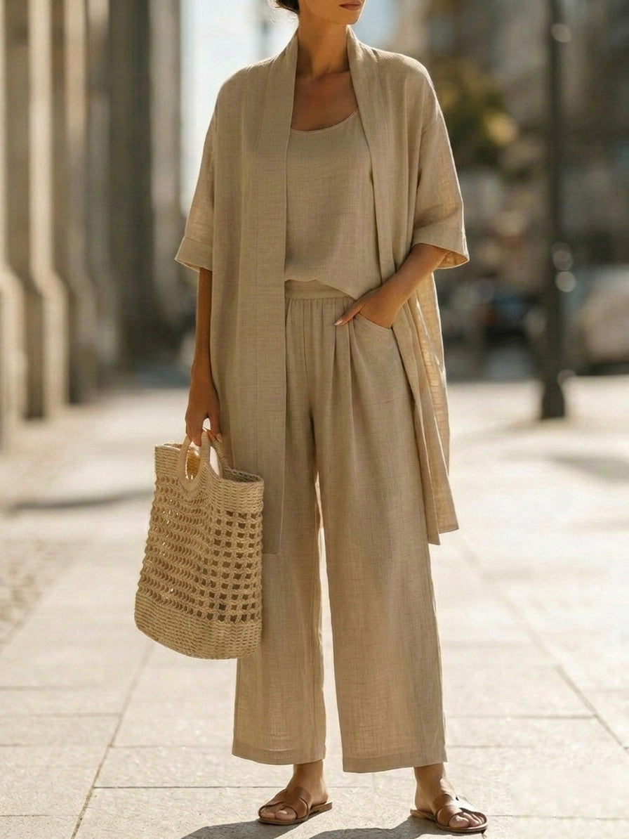 Faevina - Ensemble femme léger avec kimono, haut et pantalon