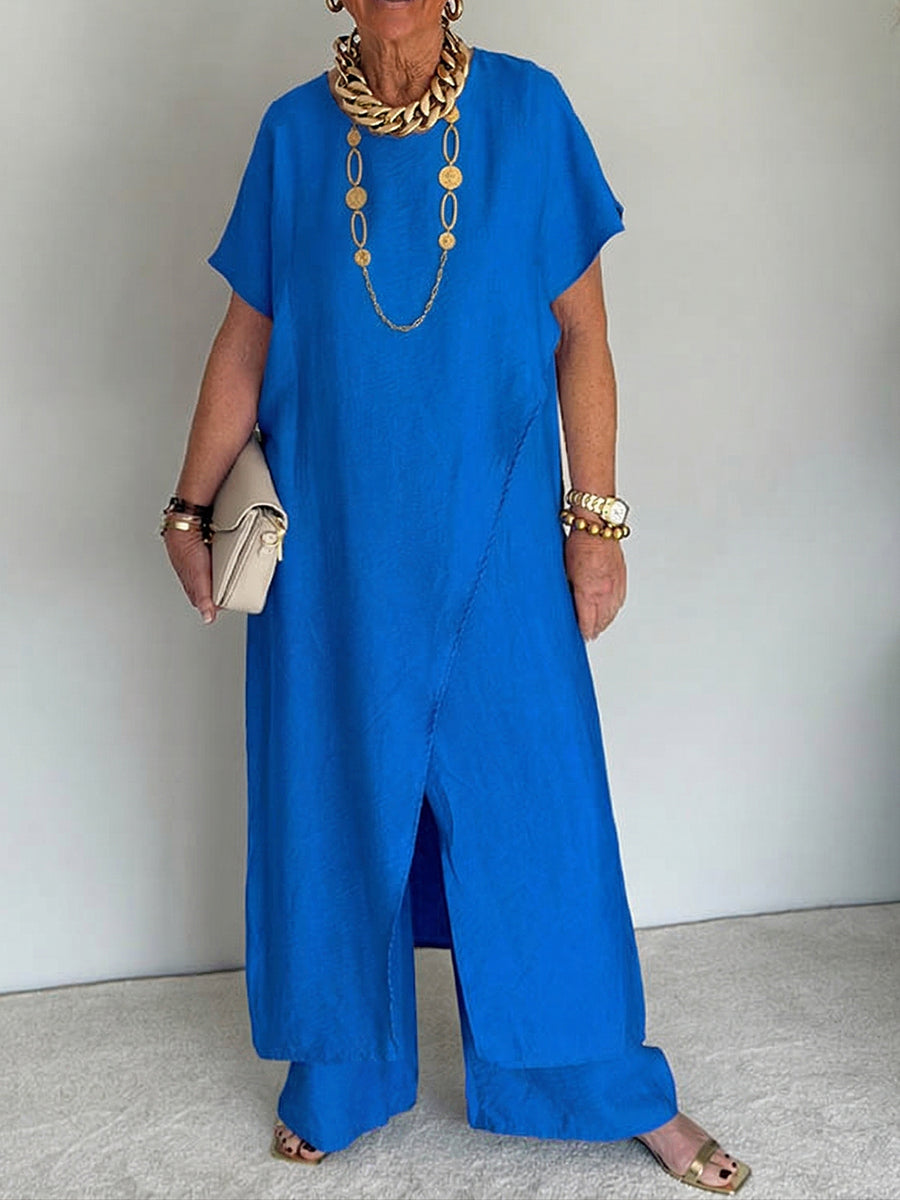 Gavinae - Ensemble femme deux pièces tunique longue pantalon large lin