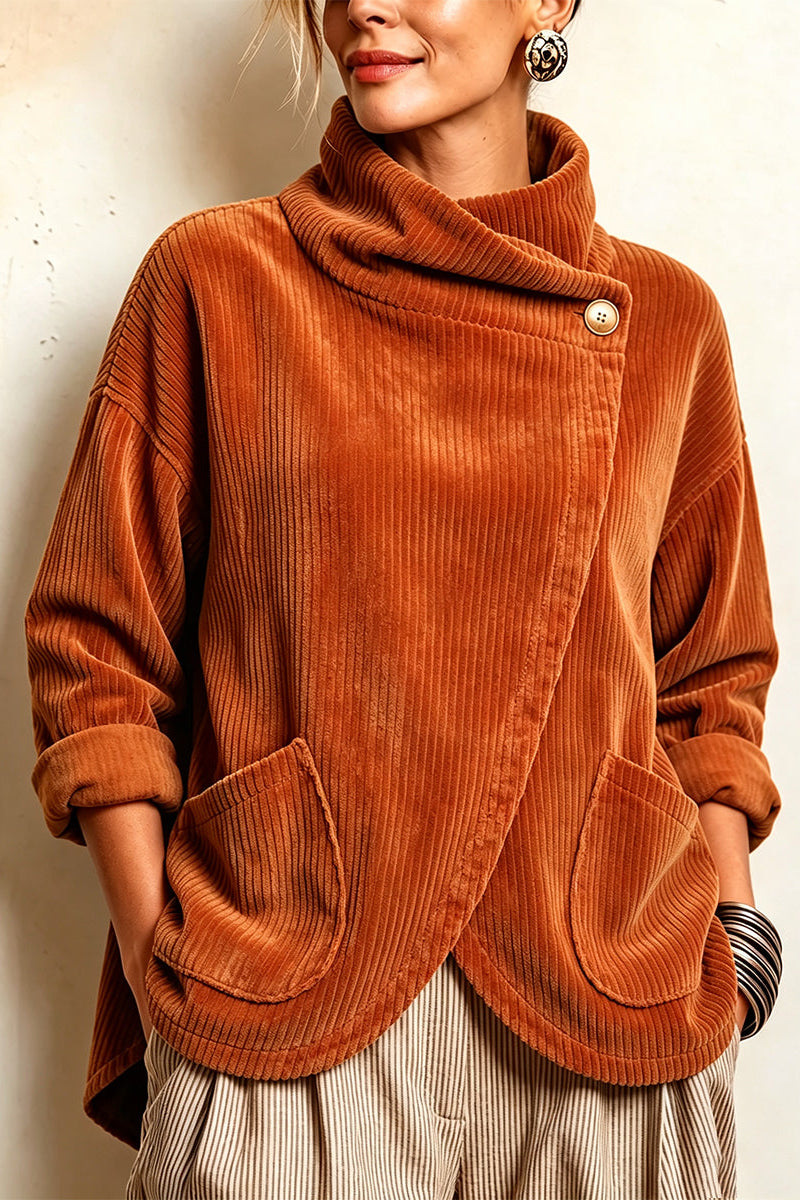 Ysée - Women's corduroy high-neck sweater with asymmetrical closure