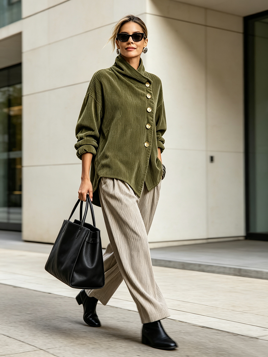 Hieke - Pull femme en maille effet velours côtelé avec boutons