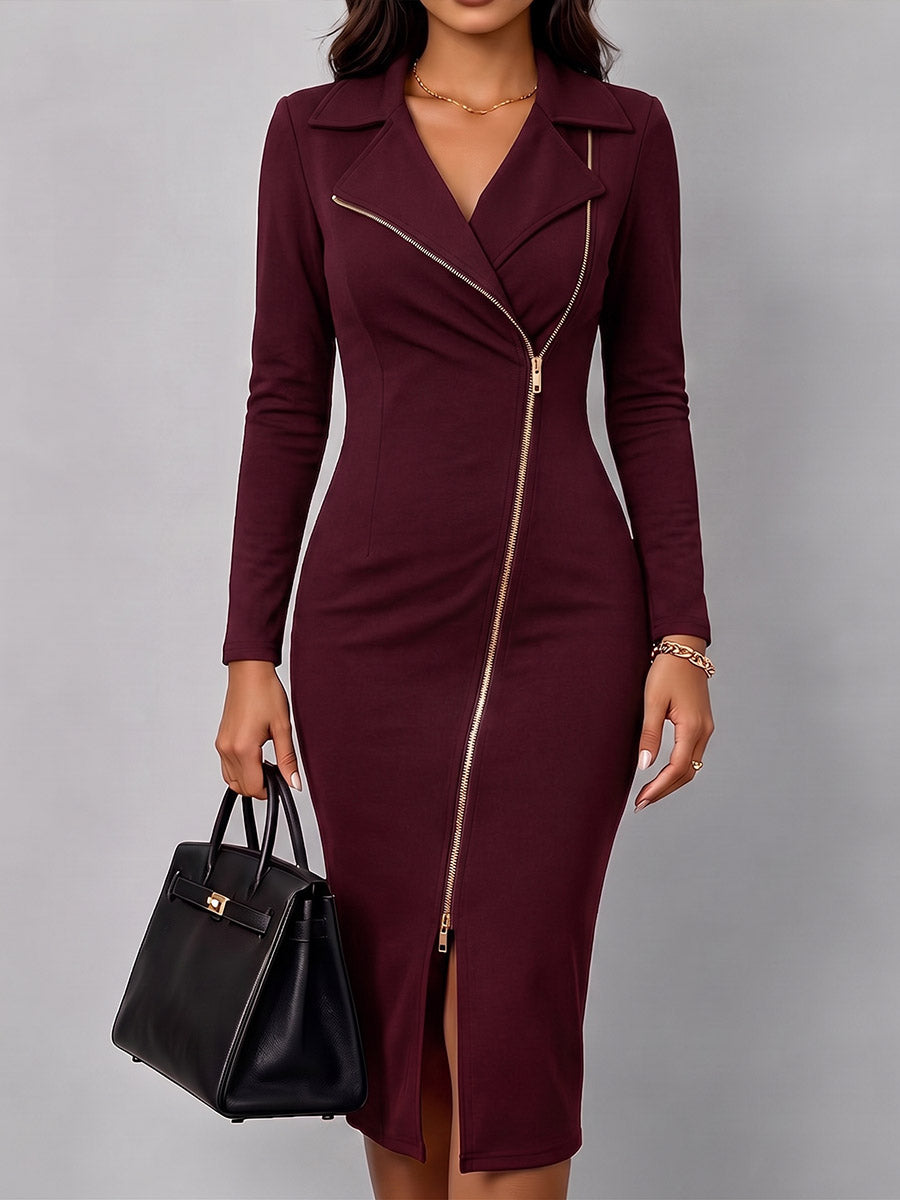 Léontin - Robe midi femme ajustée avec zip asymétrique