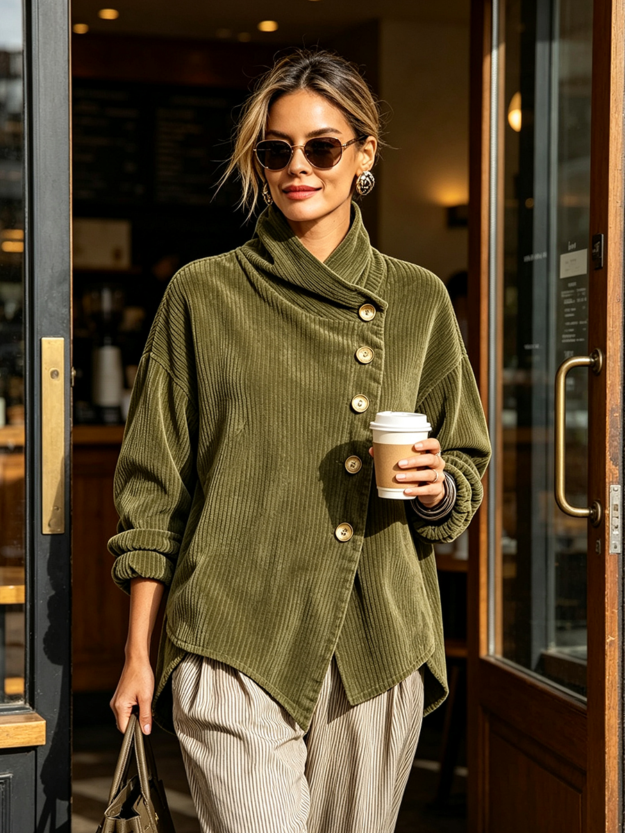 Hieke - Pull femme en maille effet velours côtelé avec boutons