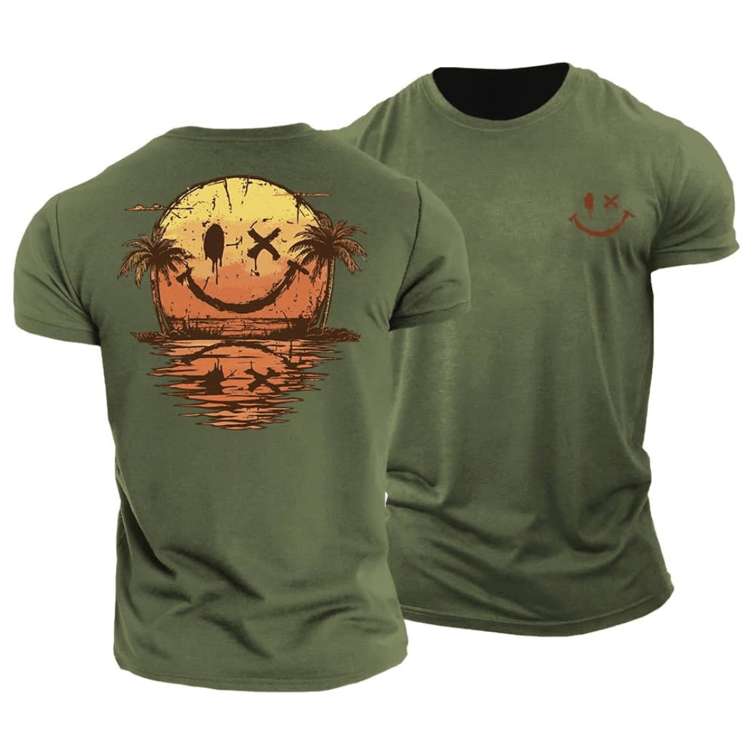 Corvin - T-shirt homme vert imprimé smiley estival