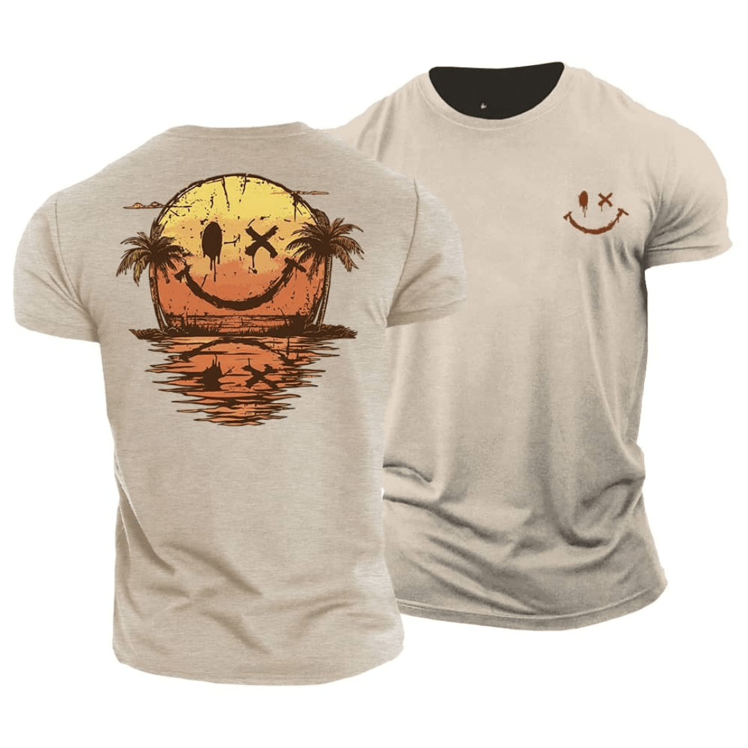 Corvin - T-shirt homme vert imprimé smiley estival