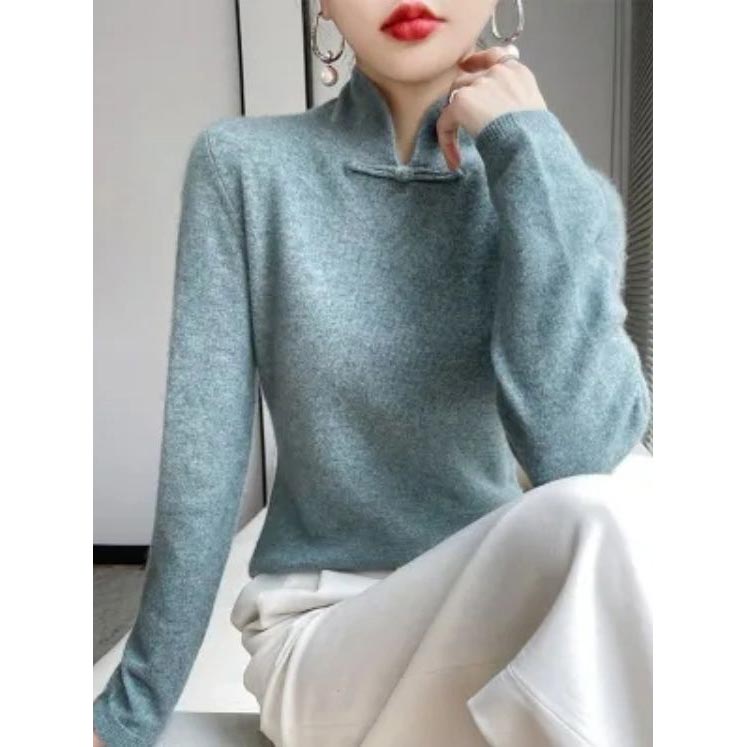 Jovienna - Pull Hiver à Col Montant Élégant avec Fermoir Vintage