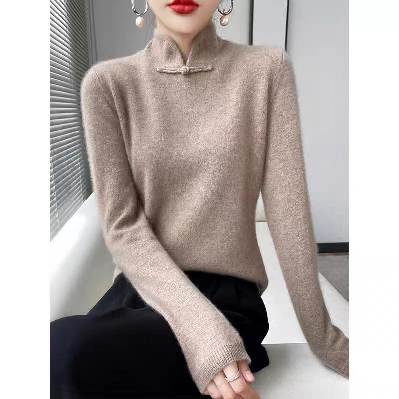 Jovienna - Pull Hiver à Col Montant Élégant avec Fermoir Vintage