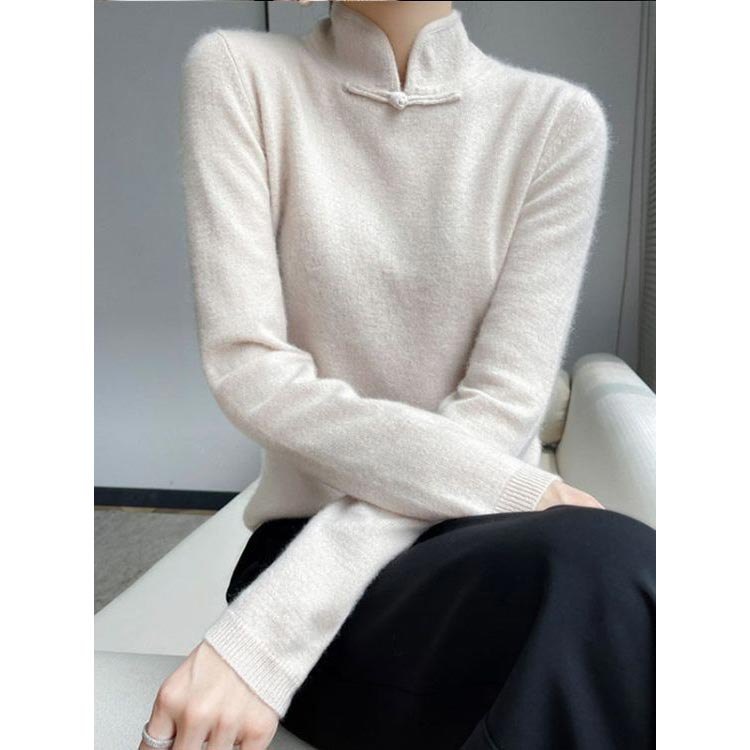 Jovienna - Pull Hiver à Col Montant Élégant avec Fermoir Vintage