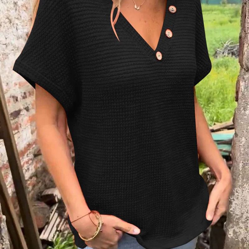 Adina - Pull élégant à décolleté en V avec manches courtes et boutons