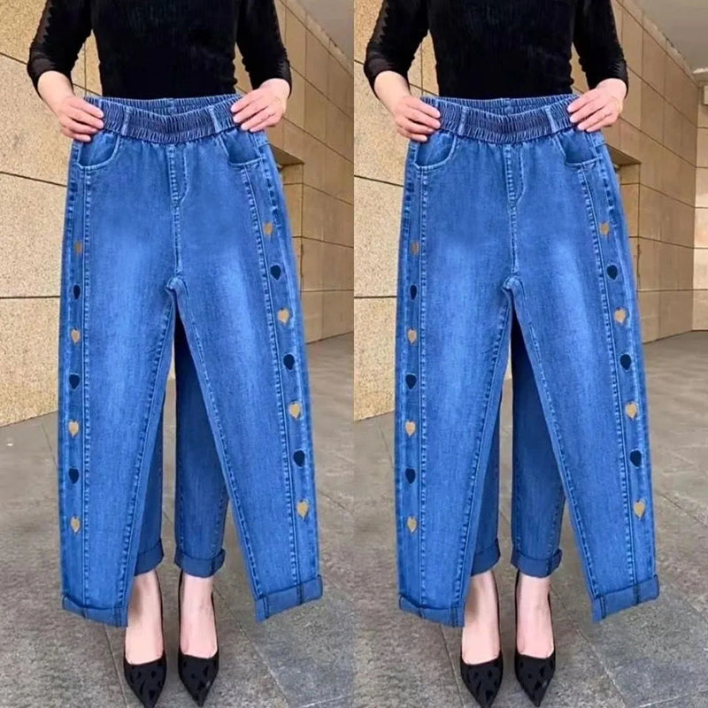 Soraya - Jeans hautement élastiques pour femmes avec broderie de motif cœur